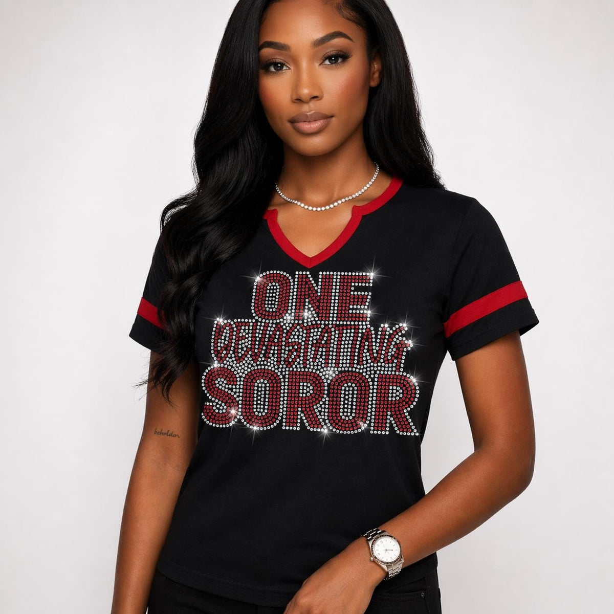 One Devastating Soror- Women's Halftime Notch Neck Tee
