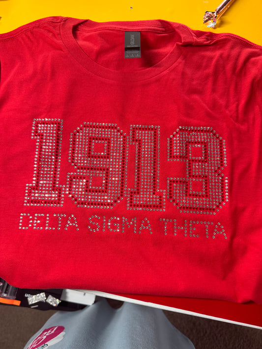 1913 Delta Sigma Theta -Rhinestone Tee  (Red)