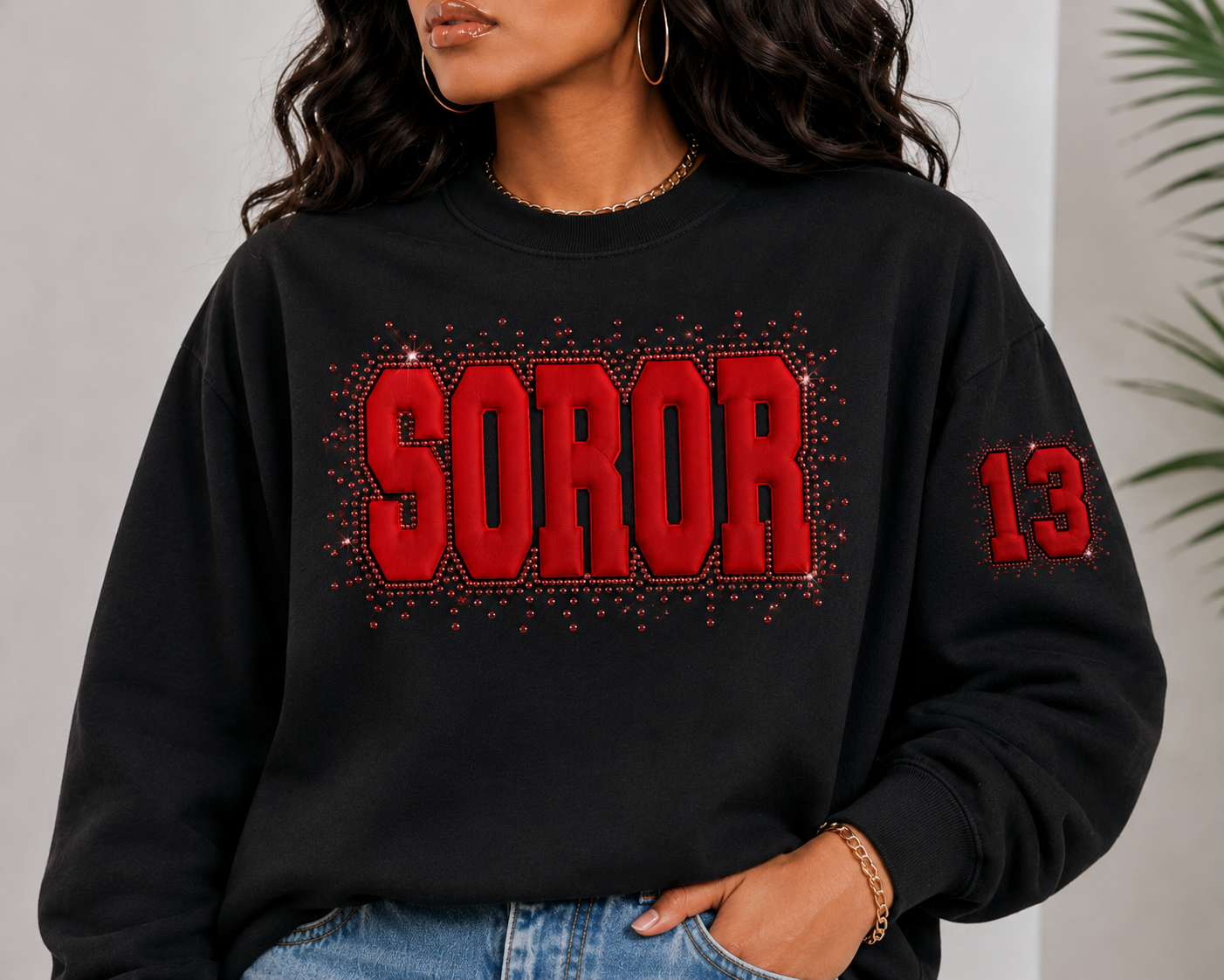 SOROR Puff-Rhinestone Sweatshirt