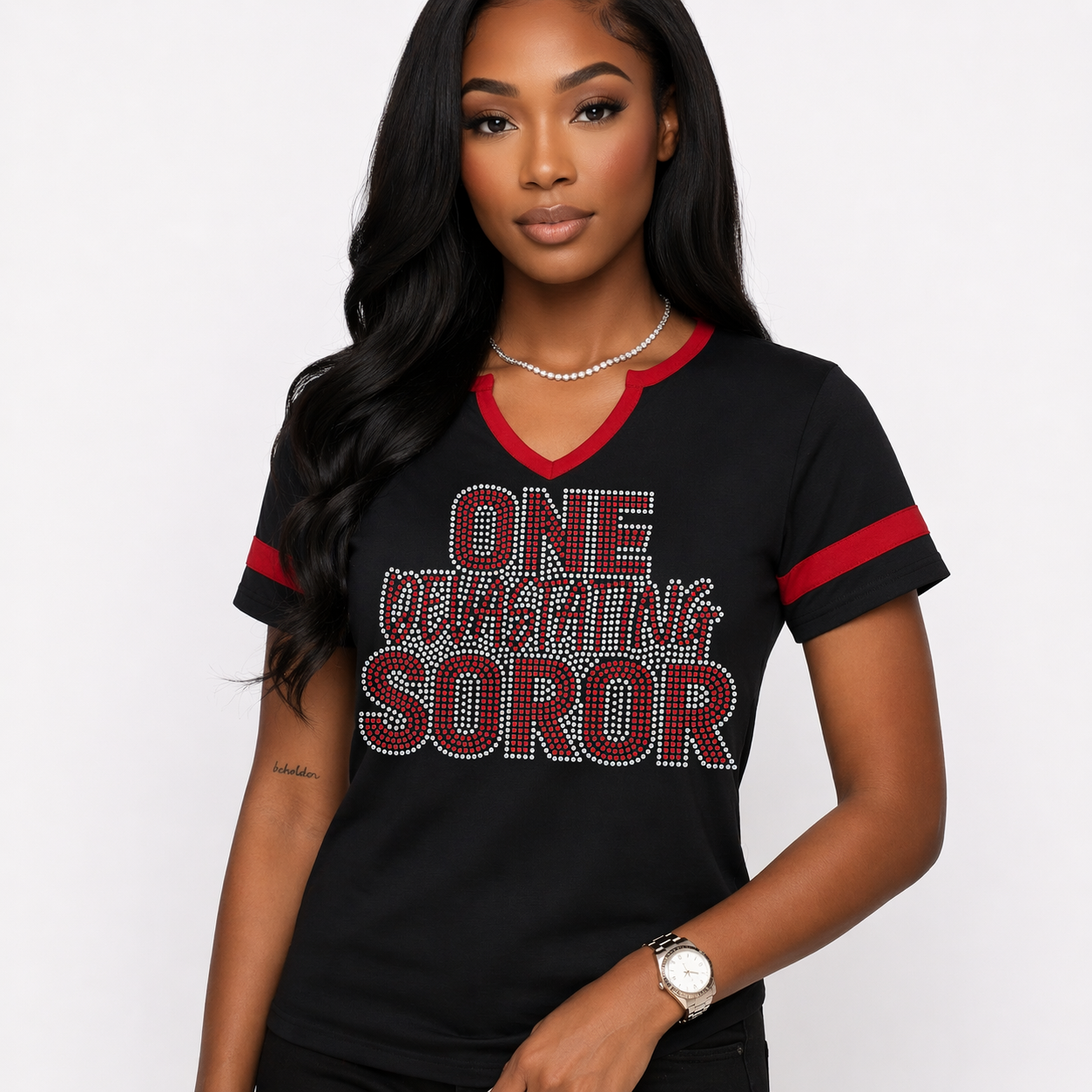 One Devastating Soror- Women's Halftime Notch Neck Tee
