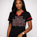 One Devastating Soror- Women's Halftime Notch Neck Tee