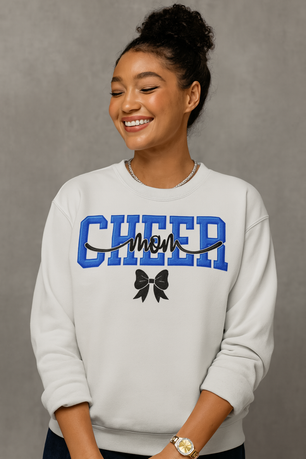 Cheer MOM Sweatshirt Puff White
