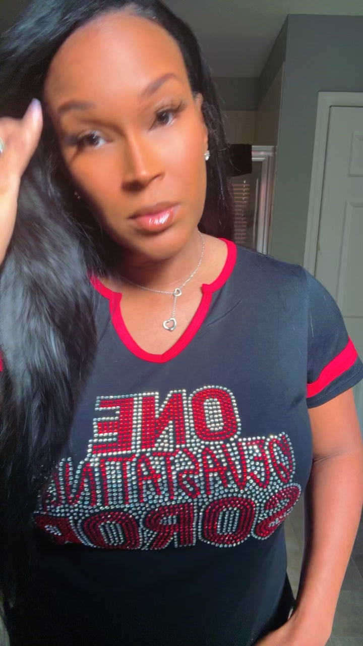 One Devastating Soror- Women's Halftime Notch Neck Tee